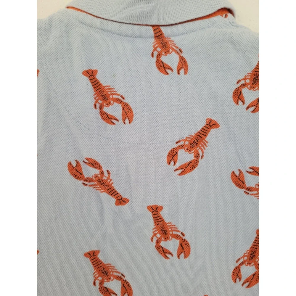 Boden Boys Light Blue Orange Lobster Print Polo Shirt Size 4-5Y Nautical #5